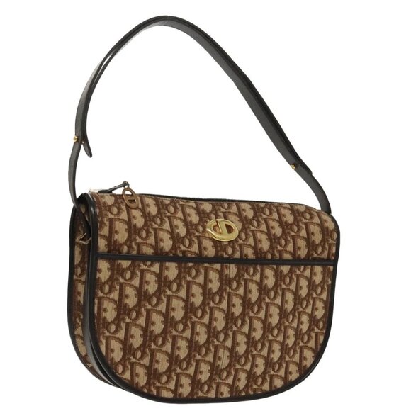Christian Dior Trotter Canvas Shoulder Bag Gold Brown - Picture 1 of 15